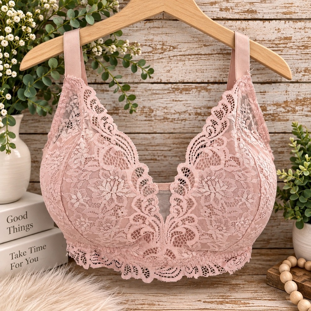 Bali Lace Wireless Bralette 6591 XL Pink Floral Coquette Romantic Lingerie